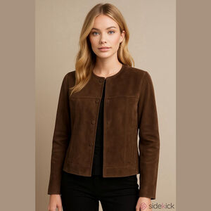 Globus Brown Blazer Goat Suede Leather Jacket Size 44